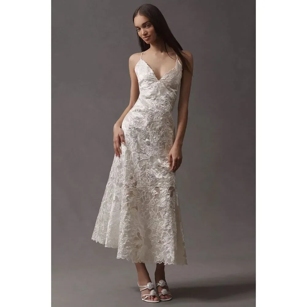 Liv Foster Reese Sleeveless V-Neck Embroidered White Maxi Dress Size 12